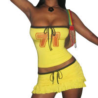 Conjunto de falda con volantes y top tubo sin mangas con cordón ajustable para mujer, novedad de verano F010 - details 12