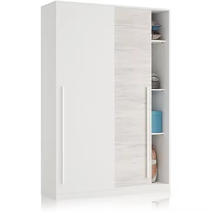 Armario 2 Puertas Correderas, Modelo Elliot, Acabado Blanco Artik y Blanco Velho, Medidas: 200 cm (alto) x 120 cm (ancho) x 50 cm (fondo) - 1