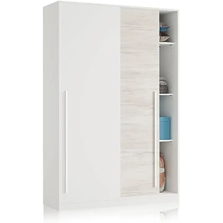 Armario 2 Puertas Correderas, Modelo Elliot, Acabado Blanco Artik y Blanco Velho, Medidas: 200 cm (alto) x 120 cm (ancho) x 50 cm (fondo) - 1