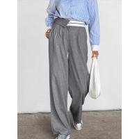 Pantalones holgados rectos grises informales de cintura alta para mujer primavera otoño - details 5