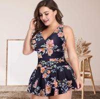 Traje de baño de talla grande para mujer, traje de baño de cuerpo dividido con falda estampada adelgazante y conservadora, traje de baño de ángulo plano - details 33