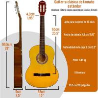 Pack de guitarra clásica española de tamaño 1/4 para niños XF de 3rd Avenue, Guitarra acústica con cuerdas de nylon, funda de transporte, cejilla y púas, Natural - details 21