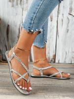 Sandalias planas casuales con punta para mujer 2025 nuevo estilo sandalias de playa romanas tejidas slip-on talla grande - details 29