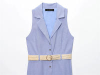 Vestido casual delgado y versátil. Vestido plisado de manga corta con cuello en V. - details 2