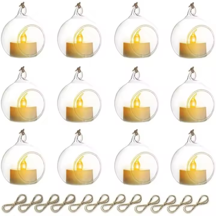 Velador Colgante de Vidrio con Haz de LED 36 Piezas para Bodas, Fiestas, Decoraciones de Navidad y San Valentín - 1