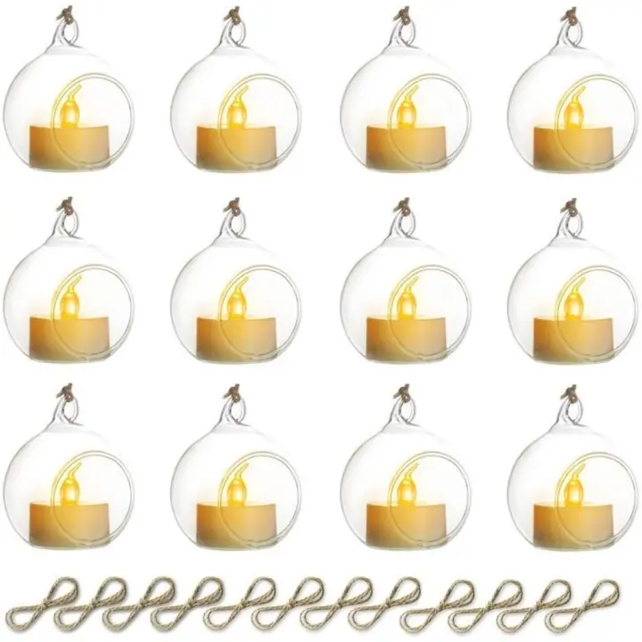 Velador Colgante de Vidrio con Haz de LED 36 Piezas para Bodas, Fiestas, Decoraciones de Navidad y San Valentín - 1