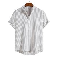 Camisa holgada de manga corta para hombre, camisa a rayas con cuello alto, estilo moderno, talla grande, nueva en 2024 - details 5