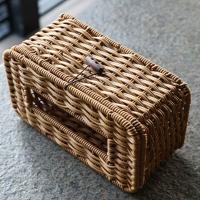 Caja de pañuelos de plástico Simple de imitación de ratán, servilletero hecho a mano de estilo Retro, contenedor de cartón Rectangular, mesa - details 4