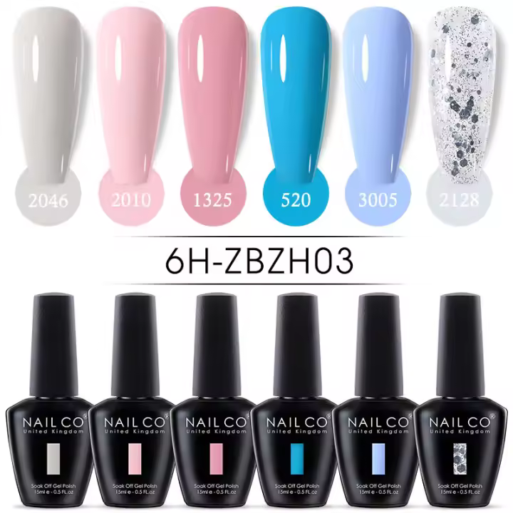 NAILCO-Juego de esmaltes en Gel para uñas, barniz semipermanente UV LED, Base superior, 15ml, 6 colores - 1