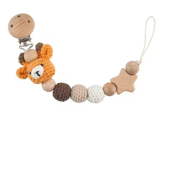 clips de Chupete de Madera de Haceda con Bolsa de Almacenamiento Soporte de Chupete de Animal de Dibujos Animados para Bebés Productos Normales - 1