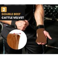 Guantes de levantamiento de pesas de cuero de vaca para Fitness, almohadilla de agarre, Correa protectora de Palma, equipo de Mancuernas - details 6