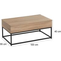 Comedor Sala de Estar Balcón Oficina |   Sofá bajo |   Madera y Acero |   100x36x50cm |   Elevable Natural y Negro - details 1