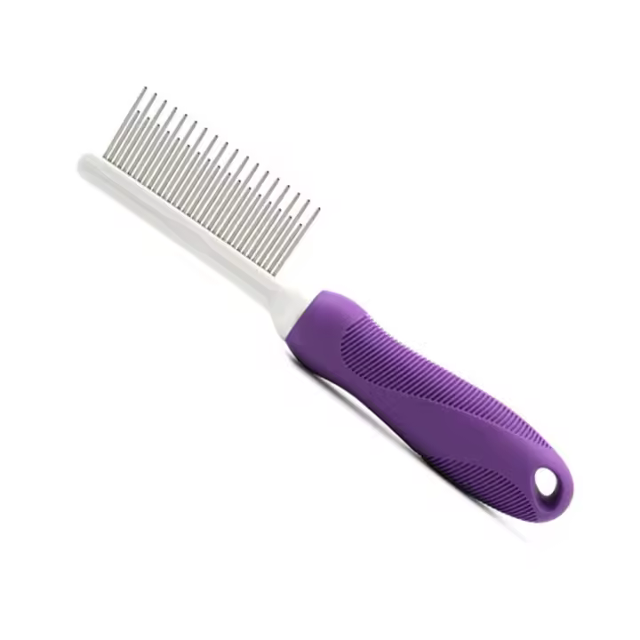 Rastrillo para el pelo para mascotas, dientes largos y cortos, acero inoxidable, Reduce el pelo suelto, desenredante, peine para mascotas, mango antideslizante de fácil agarre - 1