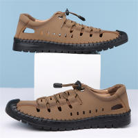 Sandalias para hombre, novedad de verano 2025, zapatos casuales de cuero hueco para hombre, zapatos antideslizantes con agujeros para conducir, sandalias de cuero de fondo suave para hombre - details 9