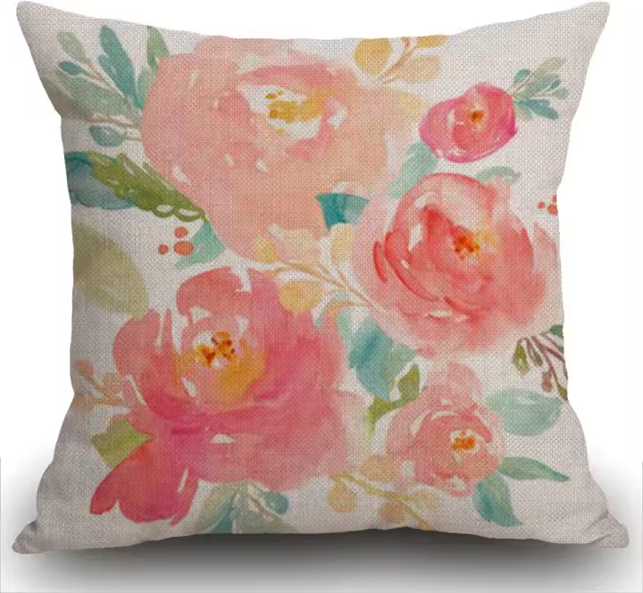 Funda de Almohada Decorativa de Flores Peonías Ramo de Verano Acuarela Pastel Tamaño 18x18 pulgadas - 1