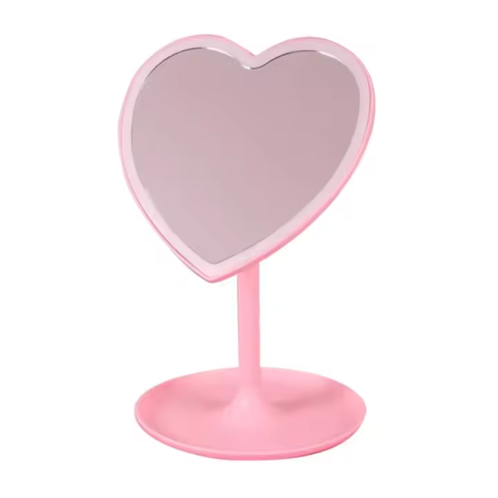 Espejo de maquillaje LED con forma de corazón, iluminación de 3 colores y soporte, recargable, portátil, iluminado - 1
