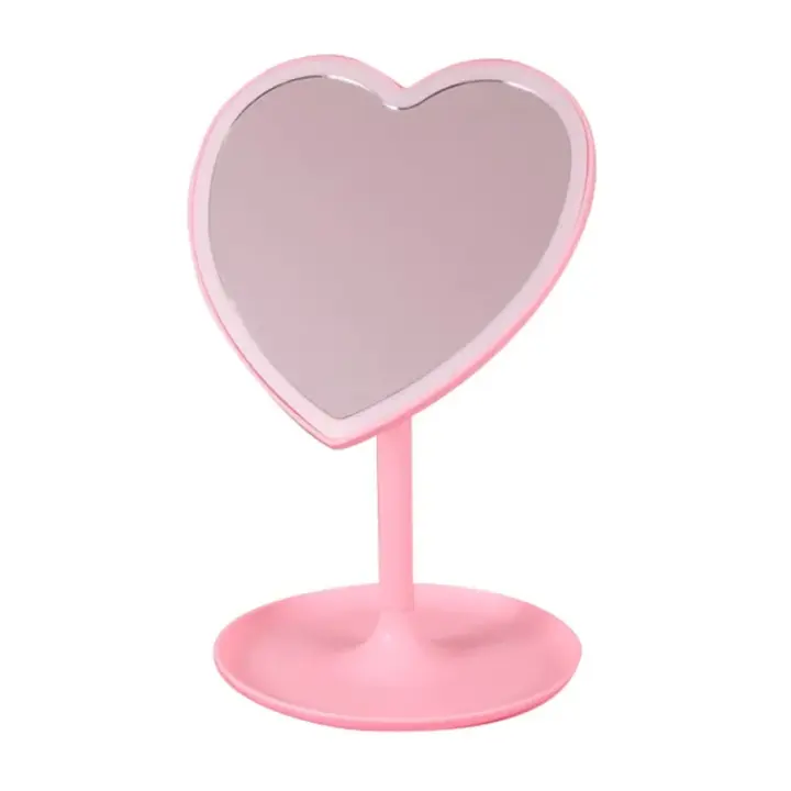 Espejo de maquillaje LED con forma de corazón, iluminación de 3 colores y soporte, recargable, portátil, iluminado - 1