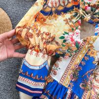 Minivestido playero de verano para mujer, Vestido holgado de gasa con mangas largas acampanadas y cinturón con estampado Vintage, con cordones, 6259 - details 14