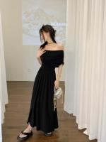 Vestido Negro de Hombro Único Estilo Hepburn Cintura Ajustada para Adelgazar Elegante y Casual - details 5