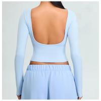 Top de yoga de manga larga con espalda abierta para mujer, ropa deportiva sexy con espalda abierta, Top corto con diseño de espalda en U - details 8