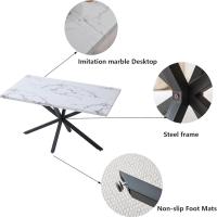 Mesa de Comedor Redonda con Tapa Moderna con Efecto Mármol, Mesa de Comedor de Cocina con Cuatro Patas de Metal, para Comedor, Sala de Estar,Blanco+GDL - details 26