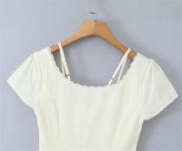 Vestido Mini Retro Beige de OUWU Estilo A-line Ajustado para Verano con Borlas Dulces - details 4