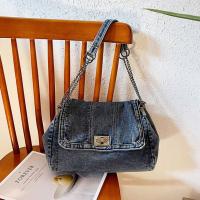 Bolso de hombro, bolso de lona vaquero, estilo callejero, cadena de Metal, bolso Vintage, Color sólido, gran capacidad, bolso cruzado sólido para estudiantes - details 14