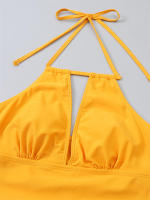 Bikini Tankini con cuello en V y espalda descubierta para mujer, traje de baño Sexy con cordones y cuello Halter, novedad - details 5