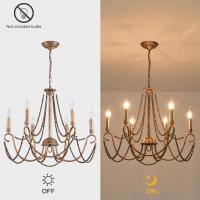 Vintage Lámpara de Araña de Metal Iluminación Estilo Vela Colgante Luz Alta Ajustable Cadena de Metal para Granja Comedor Cocina Isla Vestíbulo Negro 6 Luces - details 30