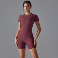 Chándal de cuello redondo para mujer, camiseta de ciclismo de secado rápido, ropa de entrenamiento transpirable, pantalones cortos deportivos para correr y gimnasio - details 45