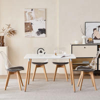 Juego de 4 sillas de comedor modernas y transparentes con patas de madera de haya tapizadas en cuero para sala de estar, cocina, oficina, salón, color negro - details 6