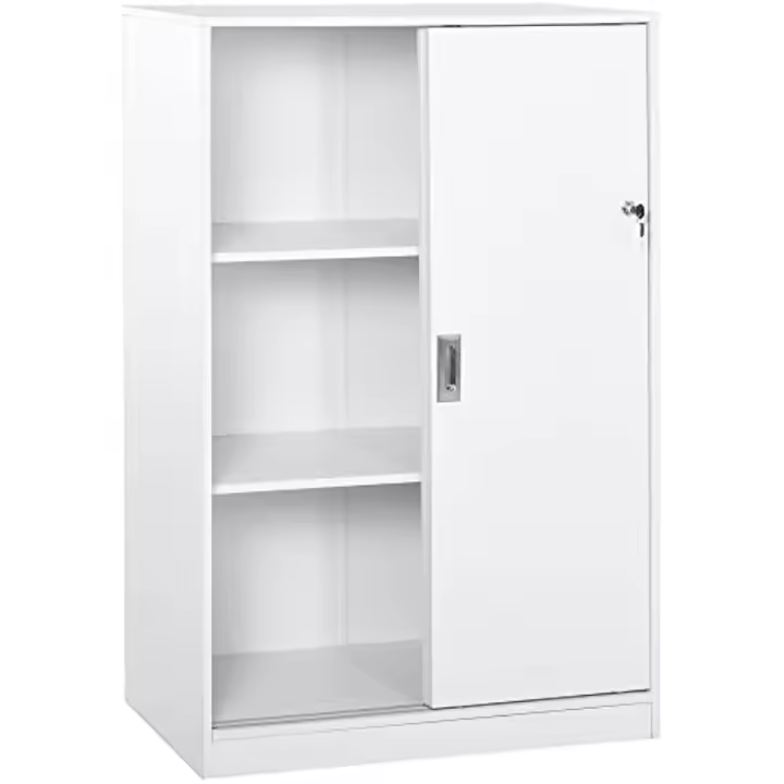 Armario de Oficina Práctico con 2 Puertas Correderas Llaves y 3 Estantes para Despacho Estudio 80x40x120 cm Blanco - 1