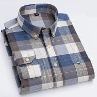 Camisa a cuadros con botones de manga larga 100% algodón para hombre, camisas Oxford a rayas a cuadros con un solo bolsillo en el pecho para trabajo, informales, de ajuste estándar - details 17
