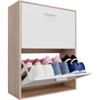 Mueble zapatero de 12 pares - Estantería de gran capacidad para vestíbulo o pasillo - (ancho) 60 x (profundidad) 24 x (alto) 80 cm - Madera clara blanca - details 0