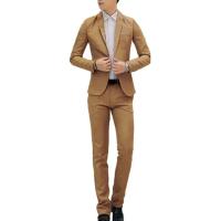 Conjunto de Traje de Negocios para Hombres de Talla Delgada 2Pcs con Blazer de Manga Larga y Traje Largo Color Sólido Estilo Primavera Otoño - details 7