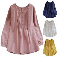 Camisa de lino y algodón para mujer, blusas casuales de talla grande, camisas holgadas de manga larga con cuello redondo, blusa vintage Lisa Haruku - details 0