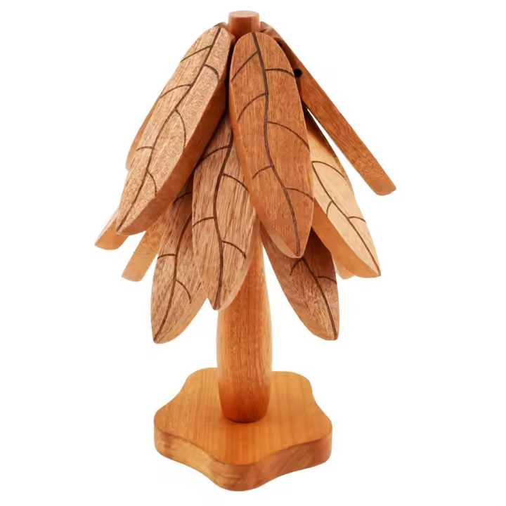 Juego de posavasos plegables de madera con aislamiento térmico y soporte, juego de salvamanteles decorativos con forma de árbol, posavasos con forma de árbol de madera - 1
