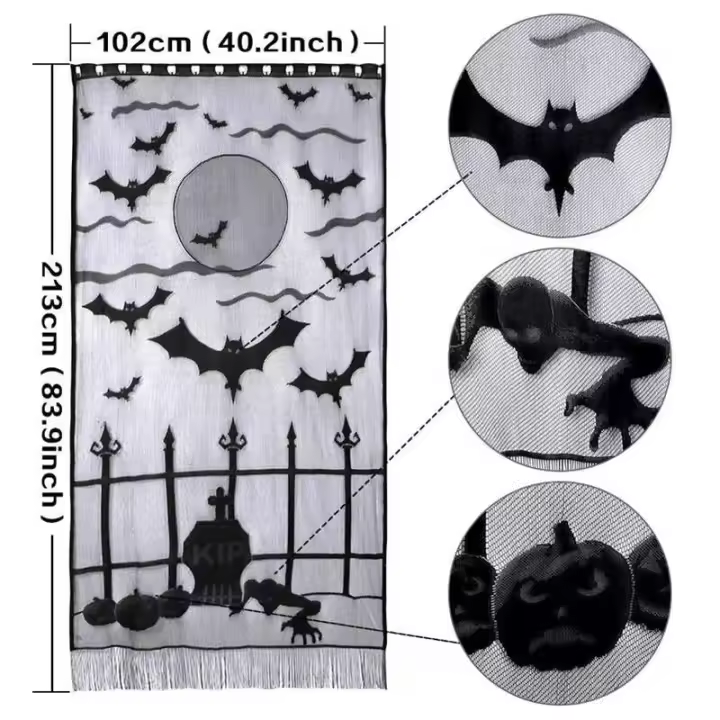Kit de decoración de Halloween, mantel redondo Ence negro, 42 piezas, camino de mesa de comedor, telaraña gigante, bufanda para chimenea, JAF041 - 1