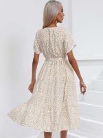 Vestido bohemio Retro de verano para mujer, manga corta, estampado básico, vestido de ventilación blanco S - details 7