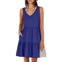 Vestido casual de verano para mujer, sin mangas, con cuello en V, camiseta, vestido de verano, mini vestidos de vacaciones en la playa - details 17