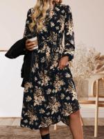 Vestido floral pequeño con cuello redondo y mangas largas con cordones y cintura - details 1