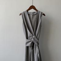 Vestido retro francés con cuello en V y cordones, falda a cuadros, diseño de verano, temperamento, vestido de viajero - details 4