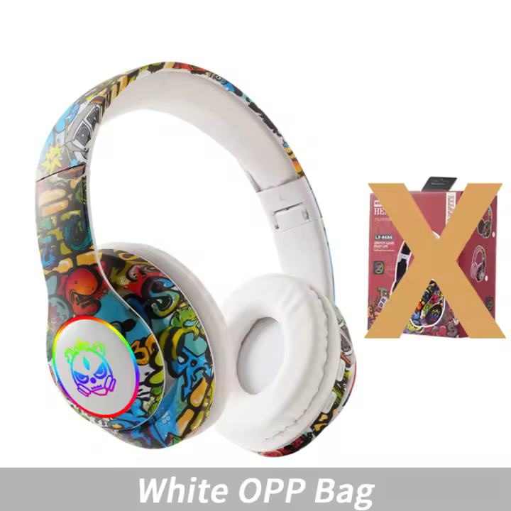 Auriculares inalámbricos con Bluetooth, cascos con Graffiti, Sonido HD de alta fidelidad, luces LED geniales con micrófono, soporte AUX, tarjeta TF, plegable - 1