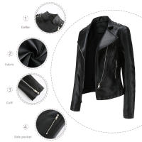 Chaqueta de motociclista de cuero PU para mujer, abrigo ajustado con remaches Punk - details 1