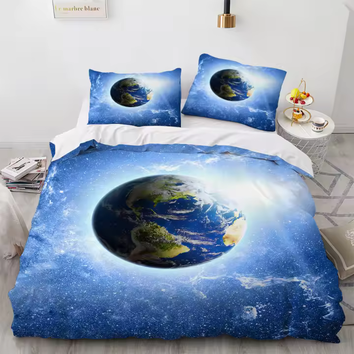 Juego de Ropa de Cama de Galaxia Planeta Rey y Reina Cubierta de Edredón de Astronomía Espacial 3D - 1
