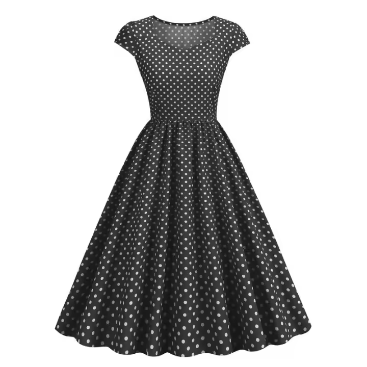 X Vestido acampanado con estampado de lunares y manga cuadrada elegante de verano para mujer - 1