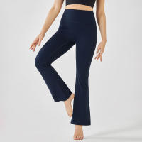 Hamidou-mallas de Yoga de cintura alta para mujer, pantalones de entrenamiento elásticos, de pierna ancha, acampanados, de color sólido, para Fitness - details 6