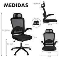 Silla de Oficina Ergonómica Giratoria con Ruedas, Transpirable con Malla, Ajustable para Reposacabezas y Apoyabrazos - details 5