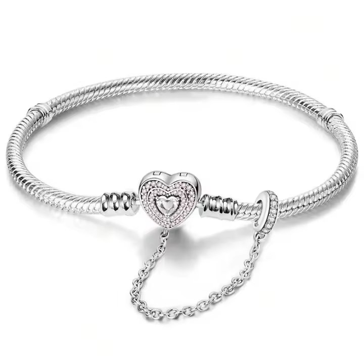 Pulsera Simple de corazón de amor de circón de Plata, fabricación de cuentas DIY, compatible con pulseras Pandora originales, regalo de joyería fina - 1