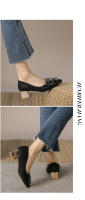 Tacones altos de moda puntiaguda francesa primavera y otoño de las mujeres nuevo tacón grueso boca poco profunda diamantes de imitación arco temperamento versátil zapatos individuales - details 21